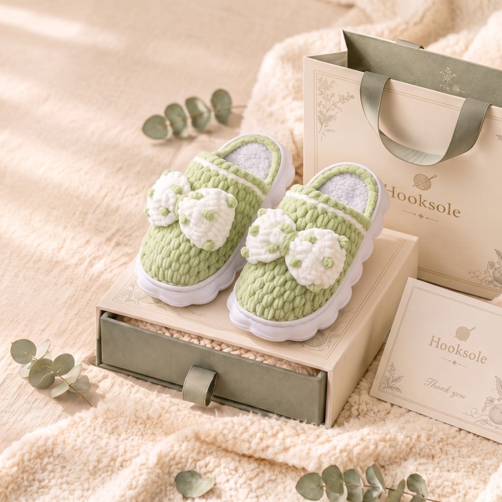 Fern Green Knit-Look Plush Slippers – Soft Cushioned House Shoes, product photo 1 of 5