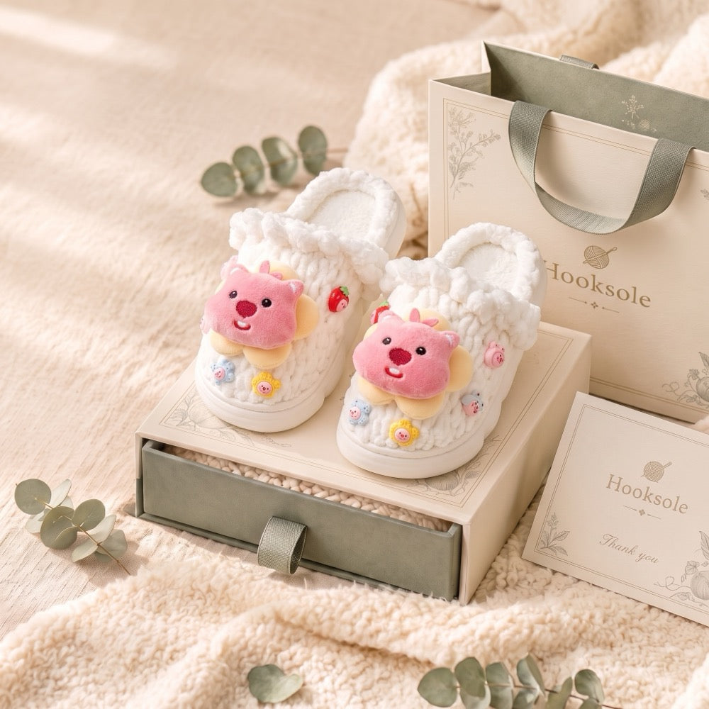 Peach Knit-Look Plush Slippers – Soft Cushioned House Shoes, product photo 1 of 5