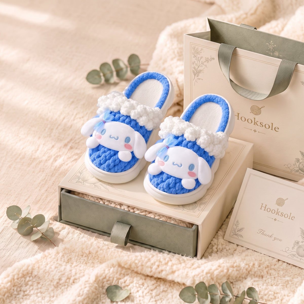 Deep Blue Puppy Plush Slippers – Cozy Knit-Look House Shoes