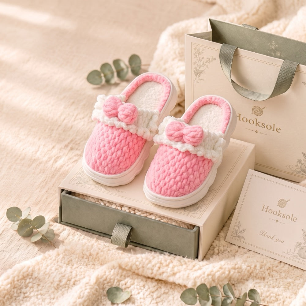 Rose Pink Knit-Look Plush Slippers – Soft Cushioned House Shoes, product photo 1 of 5