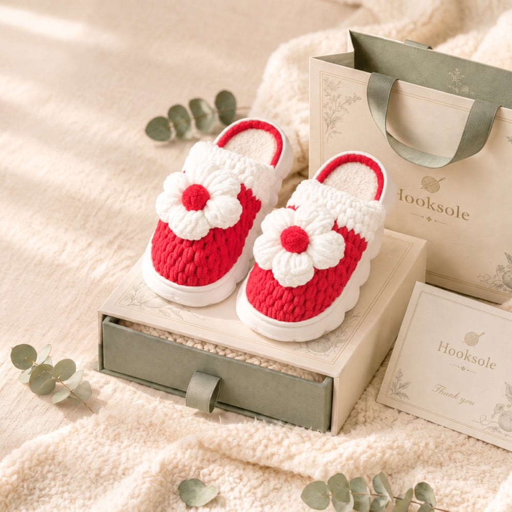 Coral Red Knit-Look Plush Slippers – Soft Cushioned House Shoes, product photo 1 of 5