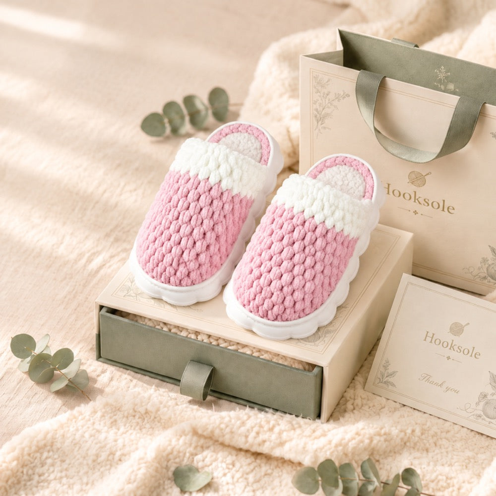 Dusty Rose Knit-Look Plush Slippers – Soft Cushioned House Shoes, product photo 1 of 5