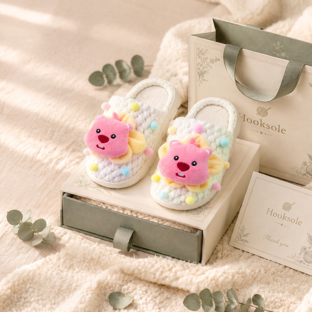 Peach Pink Knit-Look Plush Slippers – Soft Cushioned House Shoes, product photo 1 of 5