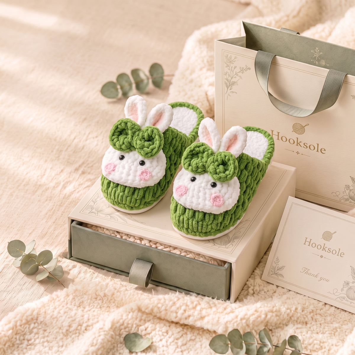 Olive Knit-Look Plush Slippers – Soft Cushioned House Shoes, product photo 1 of 5