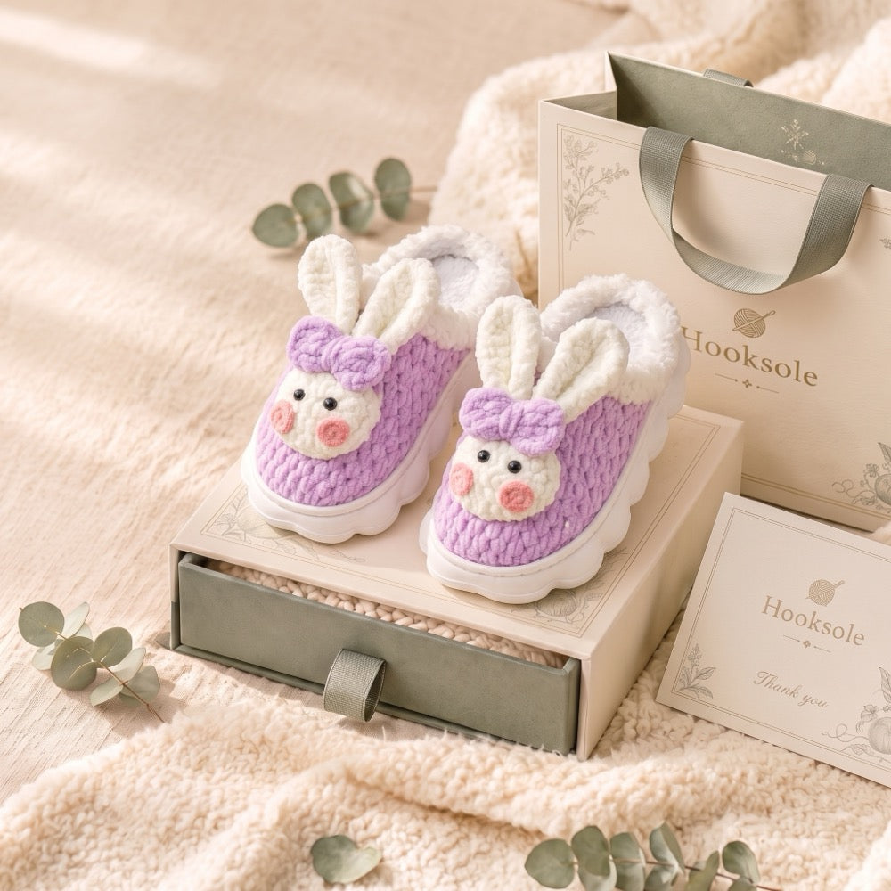 Lilac Mauve Knit-Look Plush Slippers – Soft Cushioned House Shoes, product photo 1 of 5