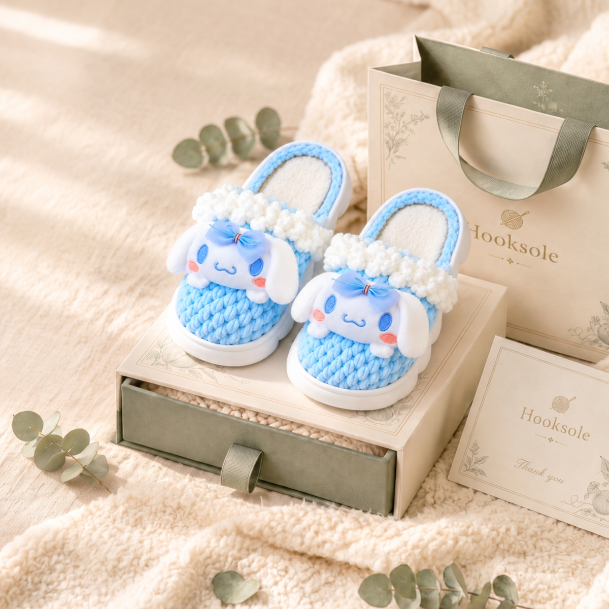 Sky Blue Puppy Plush Slippers – Cozy Knit-Look House Shoes