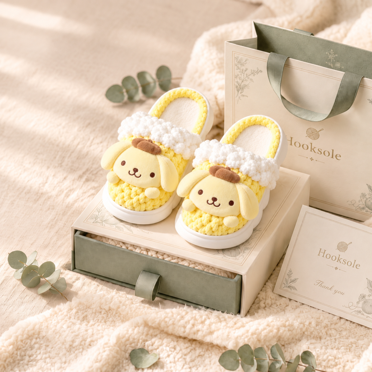 Yellow Puppy Knit-Look Plush Slippers – Soft Cushioned House Shoes, product photo 1 of 5