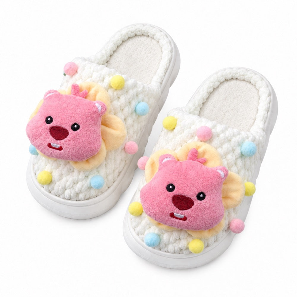 Peach Pink Knit-Look Plush Slippers – Soft Cushioned House Shoes, product photo 2 of 5