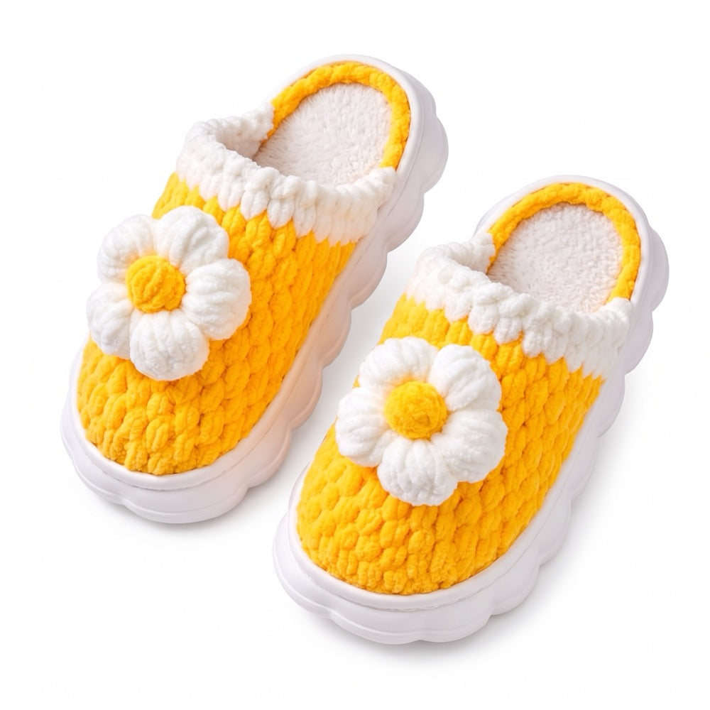 Golden Yellow Knit-Look Plush Slippers – Soft Cushioned House Shoes, product photo 2 of 5