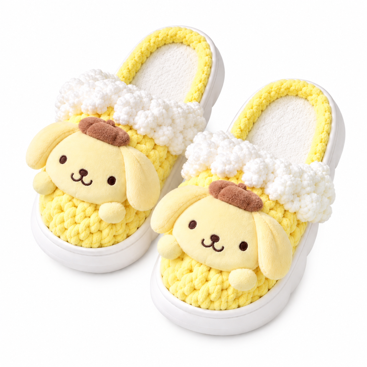 Yellow Puppy Knit-Look Plush Slippers – Soft Cushioned House Shoes