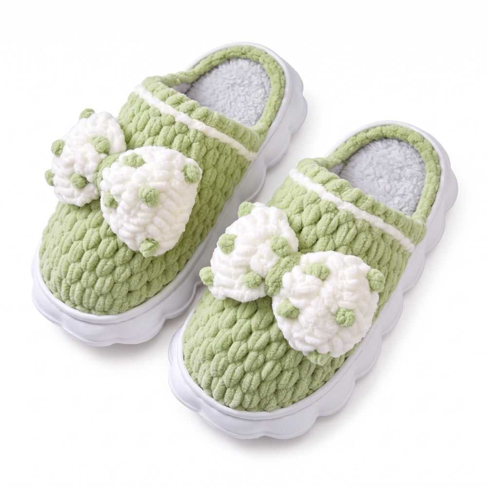 Fern Green Knit-Look Plush Slippers – Soft Cushioned House Shoes, product photo 2 of 5