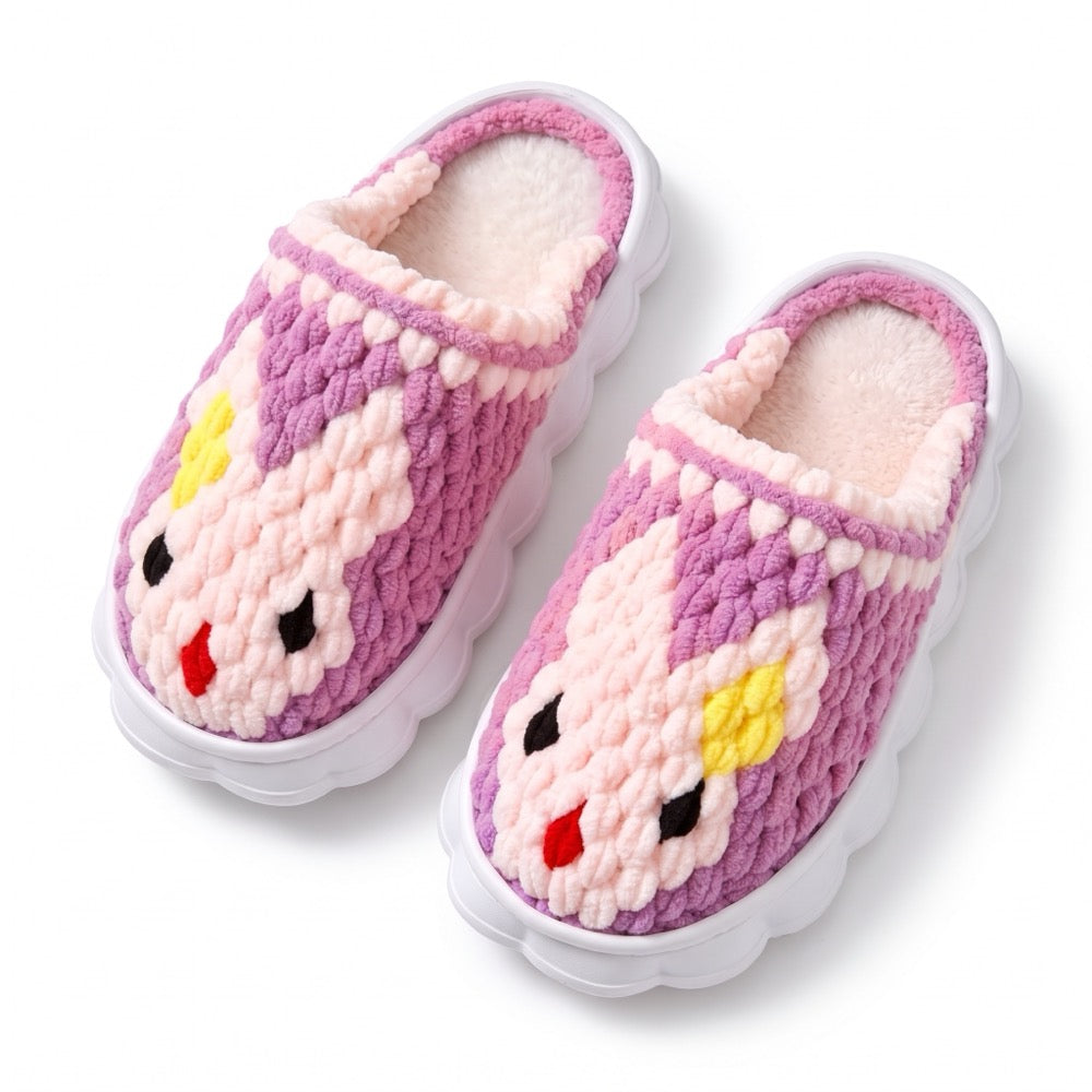 Mauve Pink Knit-Look Plush Slippers – Soft Cushioned House Shoes, product photo 2 of 5
