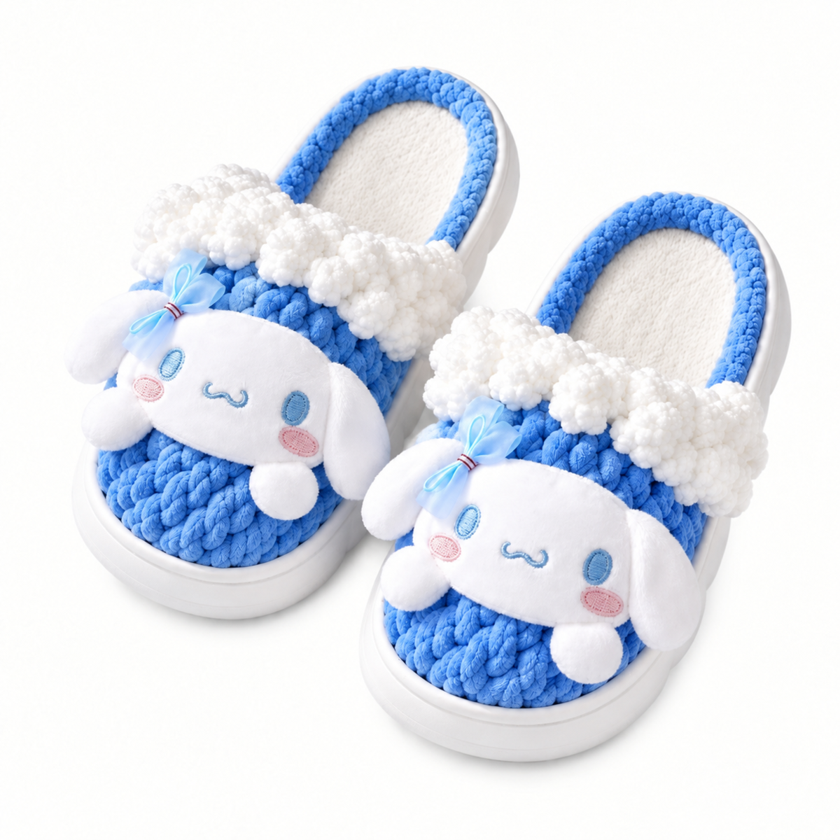 Deep Blue Puppy Plush Slippers – Cozy Knit-Look House Shoes