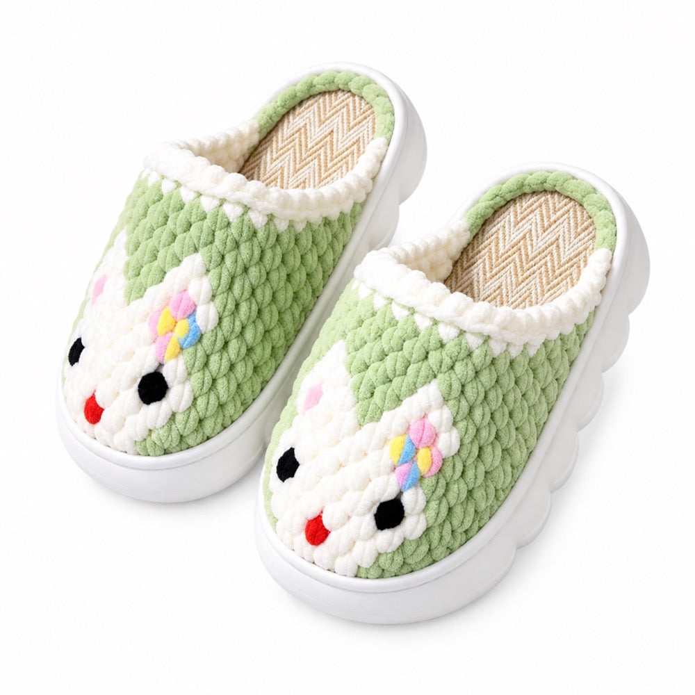 Sage Beige Knit-Look Plush Slippers – Soft Cushioned House Shoes, product photo 2 of 5