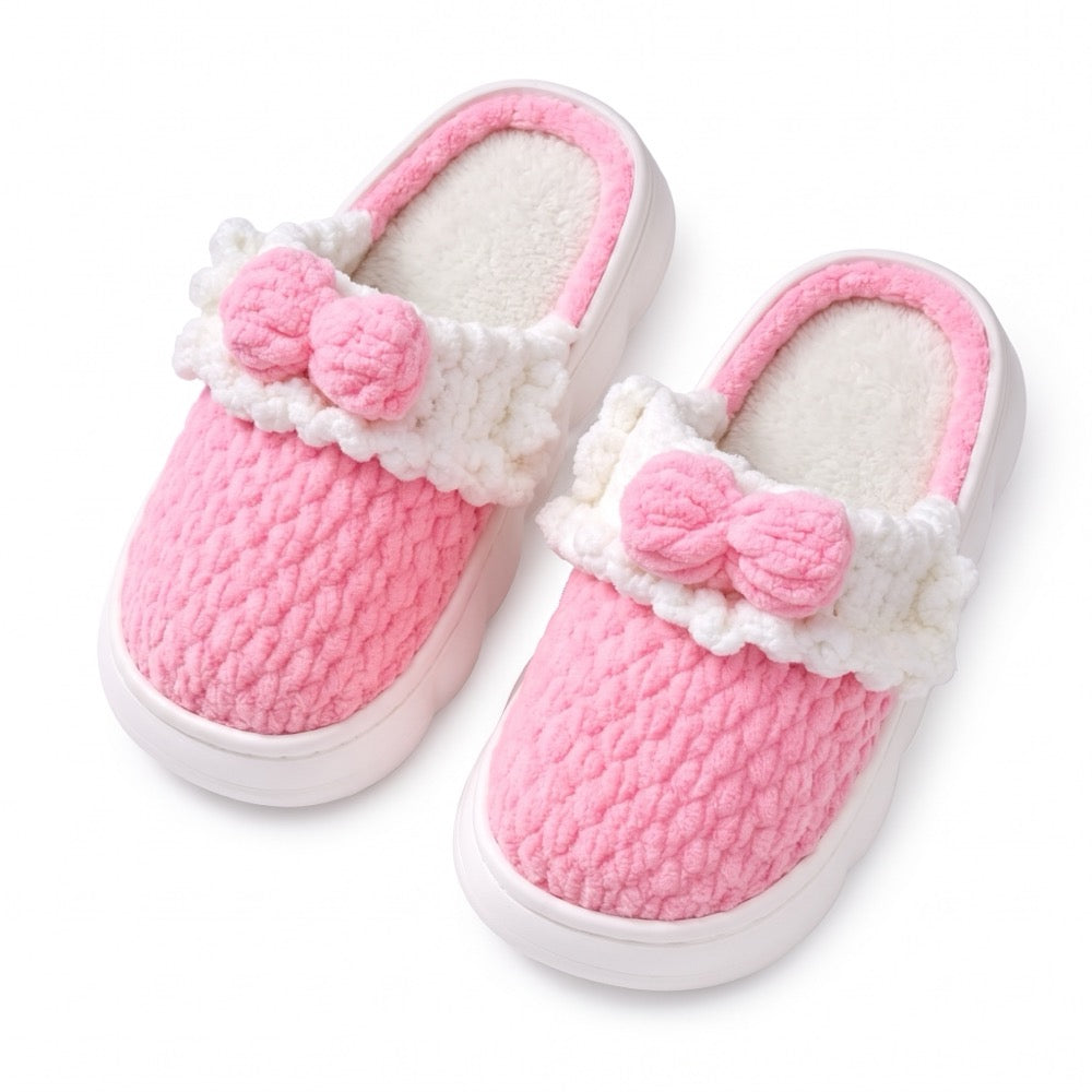 Rose Pink Knit-Look Plush Slippers – Soft Cushioned House Shoes, product photo 2 of 5