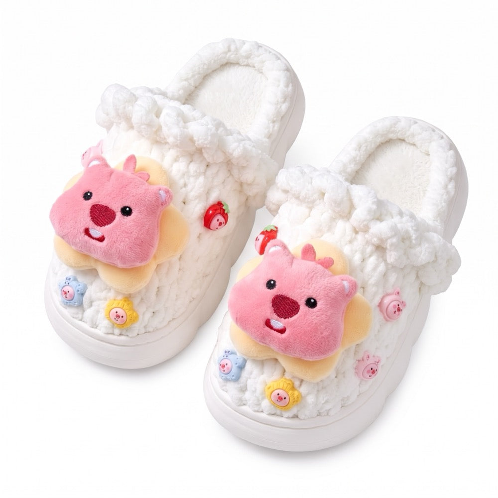 Peach Knit-Look Plush Slippers – Soft Cushioned House Shoes, product photo 2 of 5