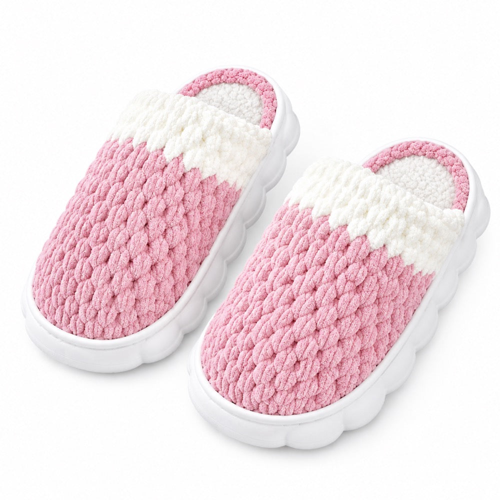 Dusty Rose Knit-Look Plush Slippers – Soft Cushioned House Shoes, product photo 2 of 5