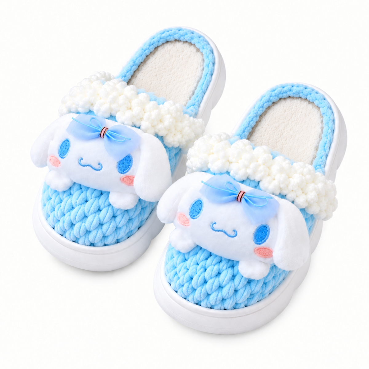 Sky Blue Puppy Plush Slippers – Cozy Knit-Look House Shoes