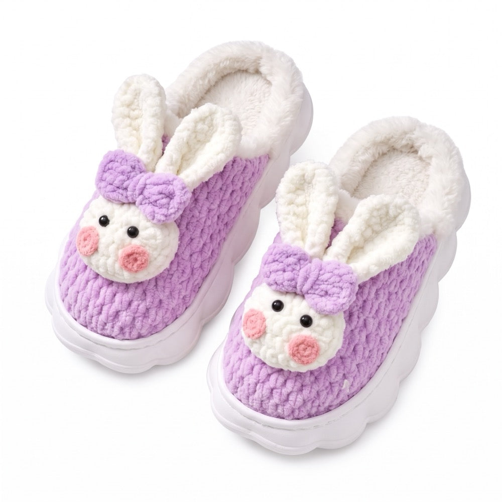 Lilac Mauve Knit-Look Plush Slippers – Soft Cushioned House Shoes, product photo 2 of 5