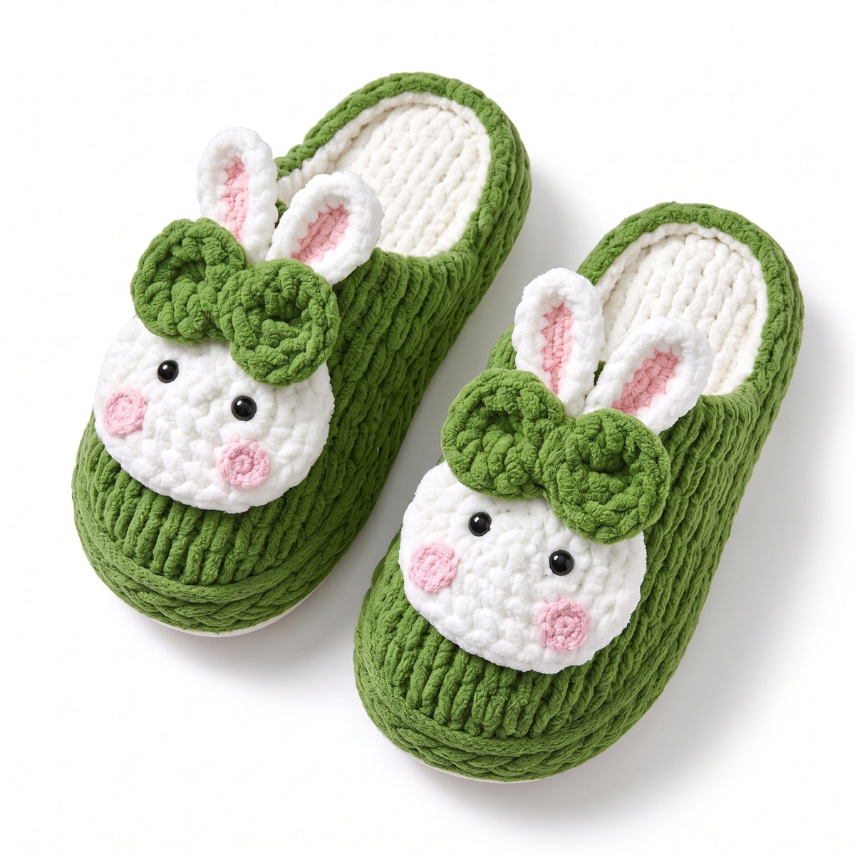 Olive Knit-Look Plush Slippers – Soft Cushioned House Shoes, product photo 2 of 5