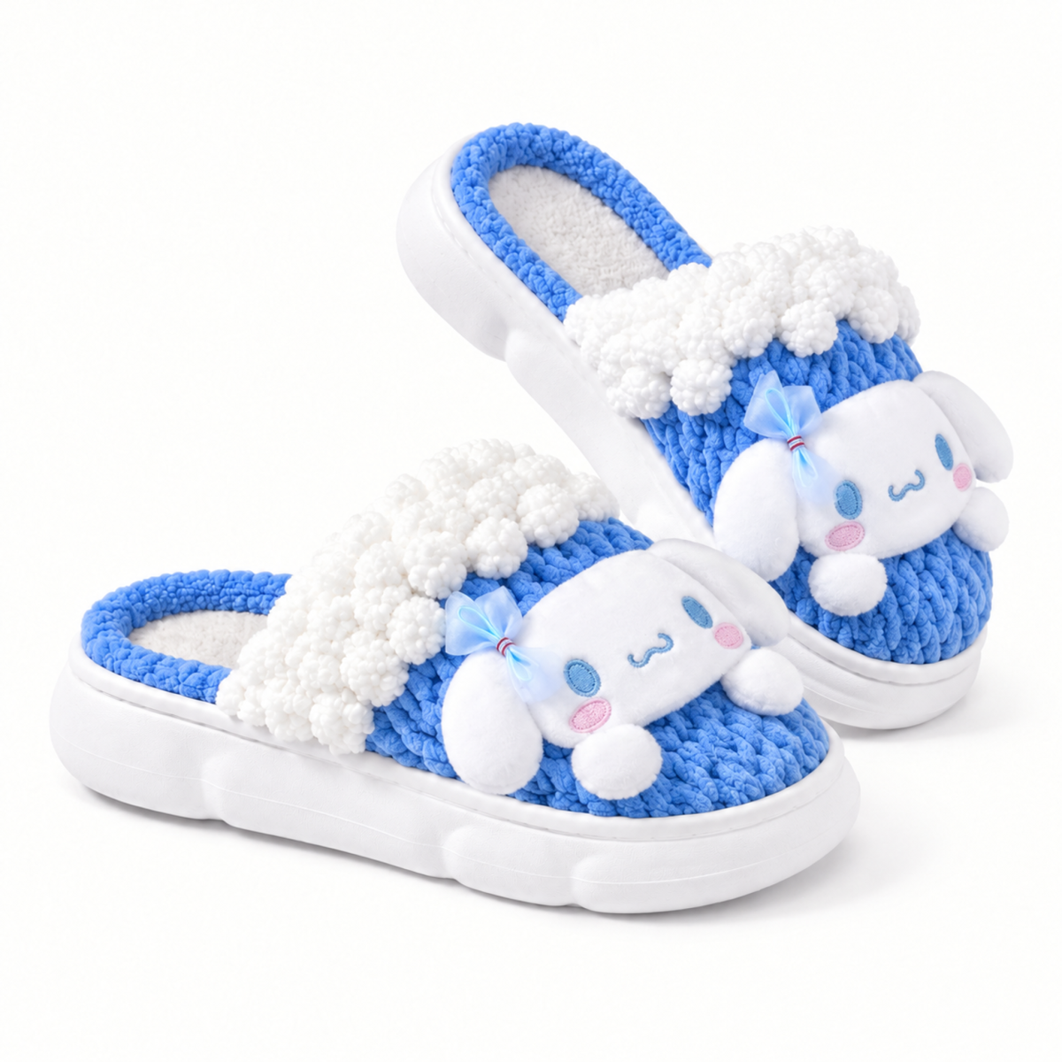Deep Blue Puppy Plush Slippers – Cozy Knit-Look House Shoes