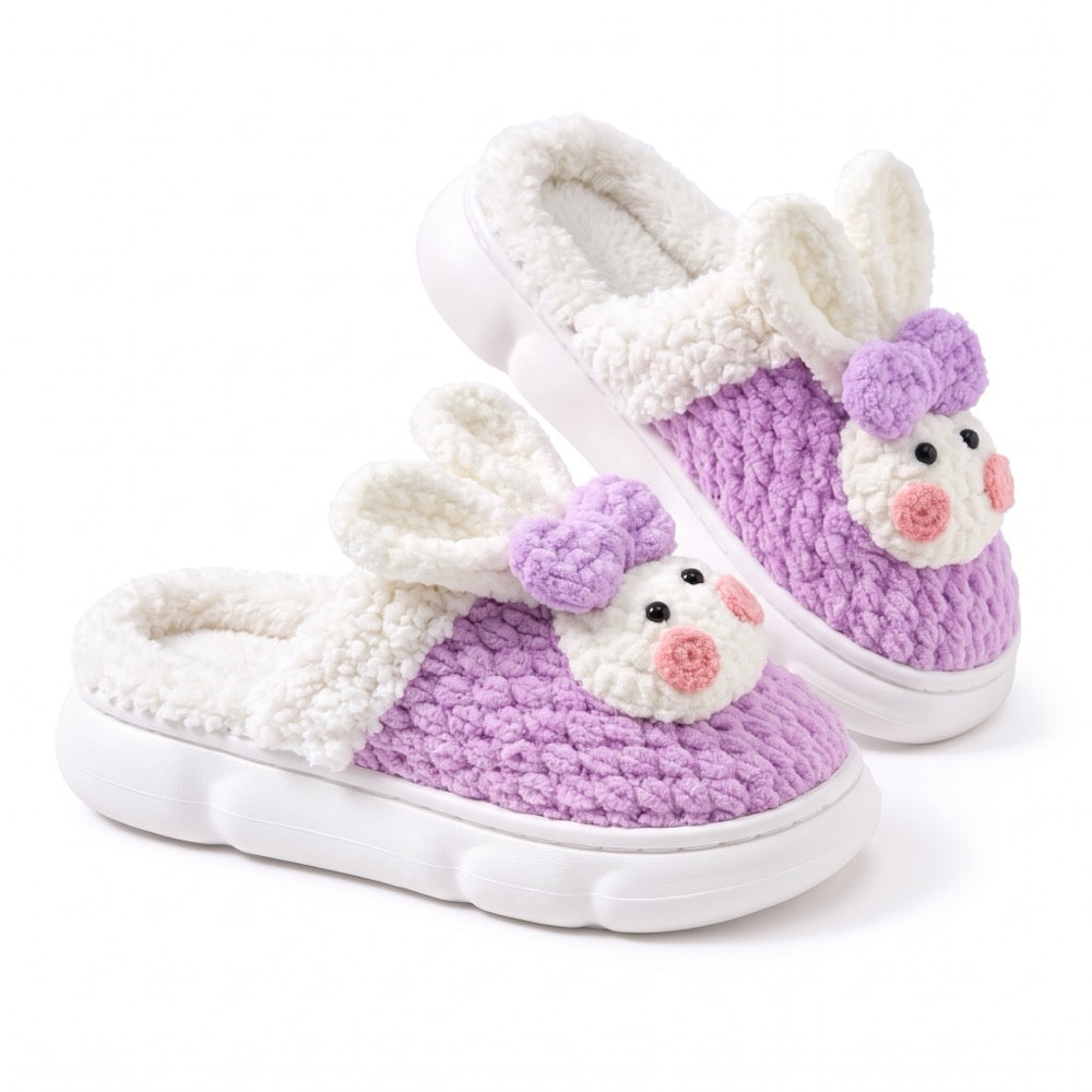 Lilac Mauve Knit-Look Plush Slippers – Soft Cushioned House Shoes, product photo 3 of 5