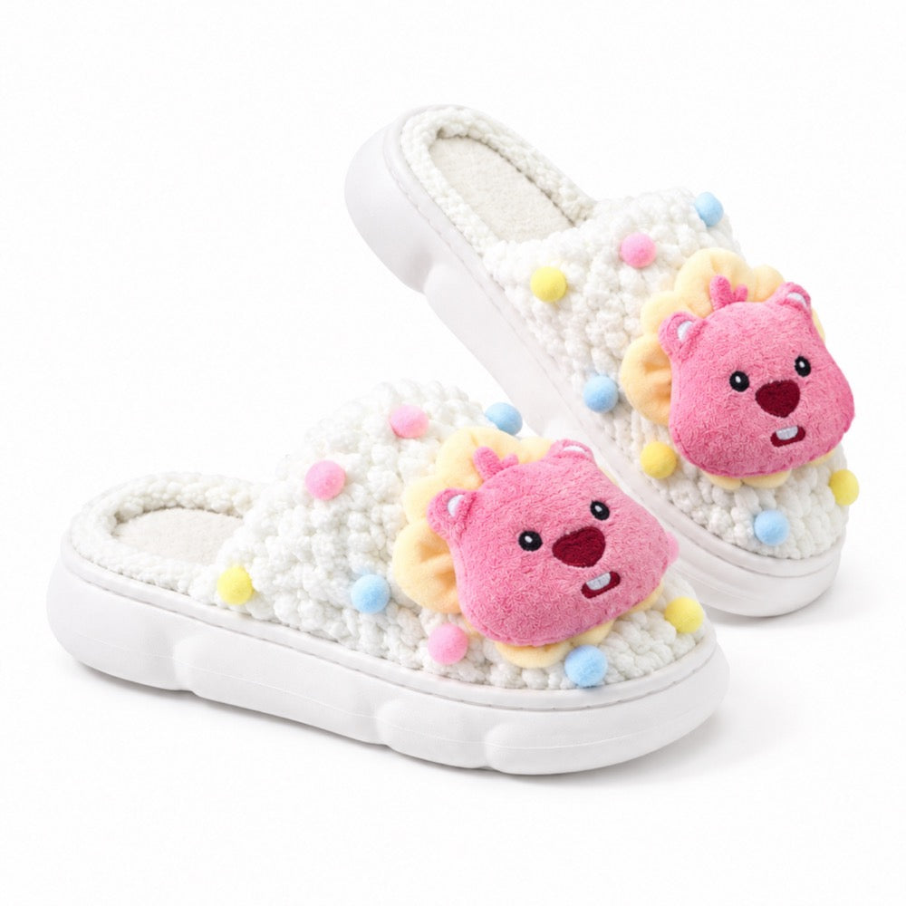 Peach Pink Knit-Look Plush Slippers – Soft Cushioned House Shoes, product photo 3 of 5