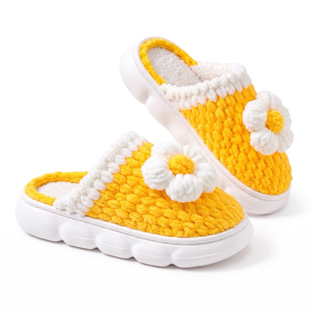 Golden Yellow Knit-Look Plush Slippers – Soft Cushioned House Shoes, product photo 3 of 5