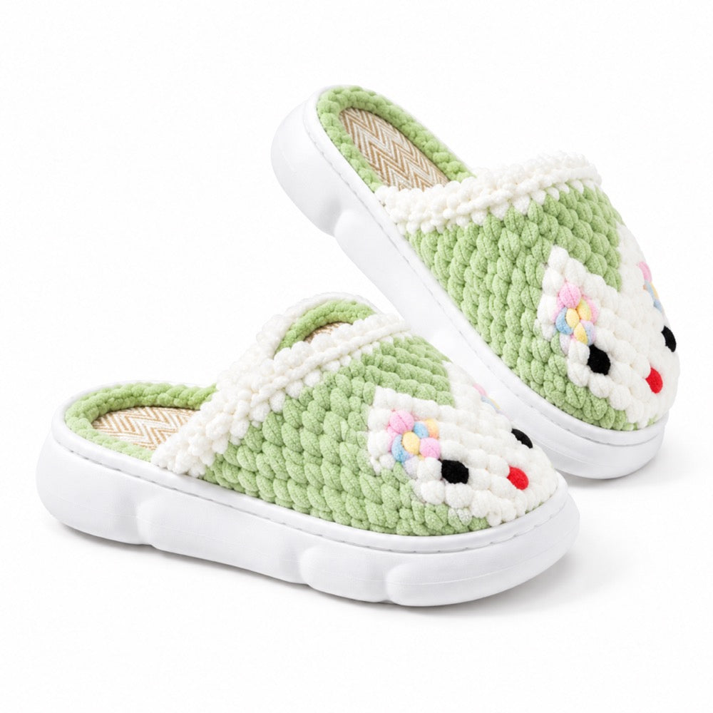 Sage Beige Knit-Look Plush Slippers – Soft Cushioned House Shoes, product photo 3 of 5