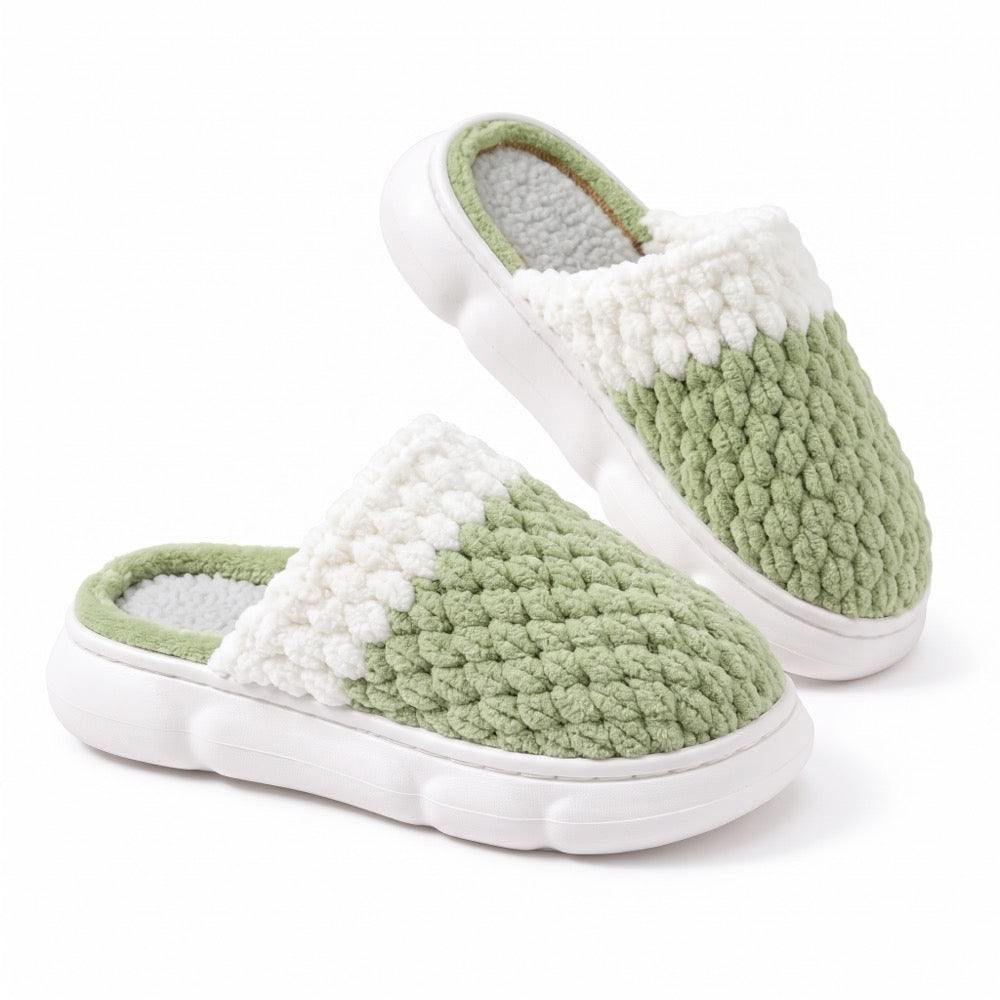 Olive Green Knit-Look Plush Slippers – Soft Cushioned House Shoes, product photo 3 of 5