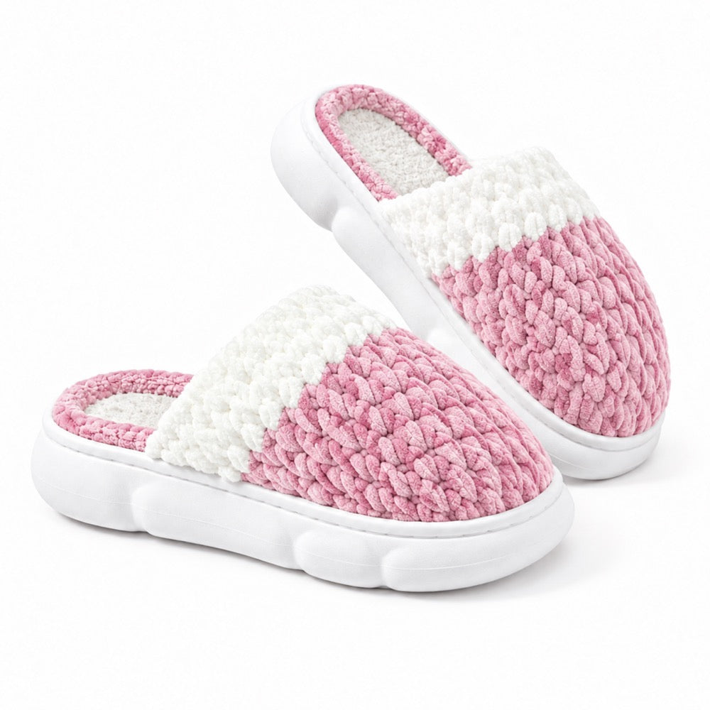 Dusty Rose Knit-Look Plush Slippers – Soft Cushioned House Shoes, product photo 3 of 5