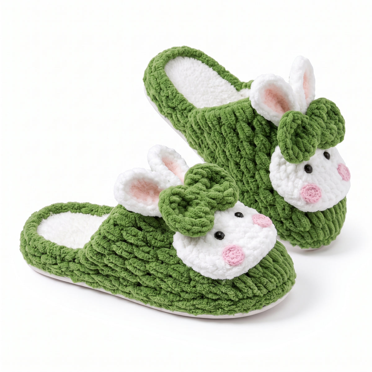 Olive Knit-Look Plush Slippers – Soft Cushioned House Shoes, product photo 3 of 5