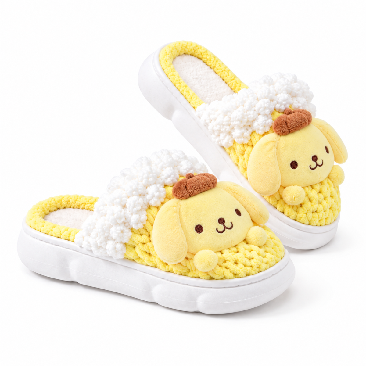 Yellow Puppy Knit-Look Plush Slippers – Soft Cushioned House Shoes