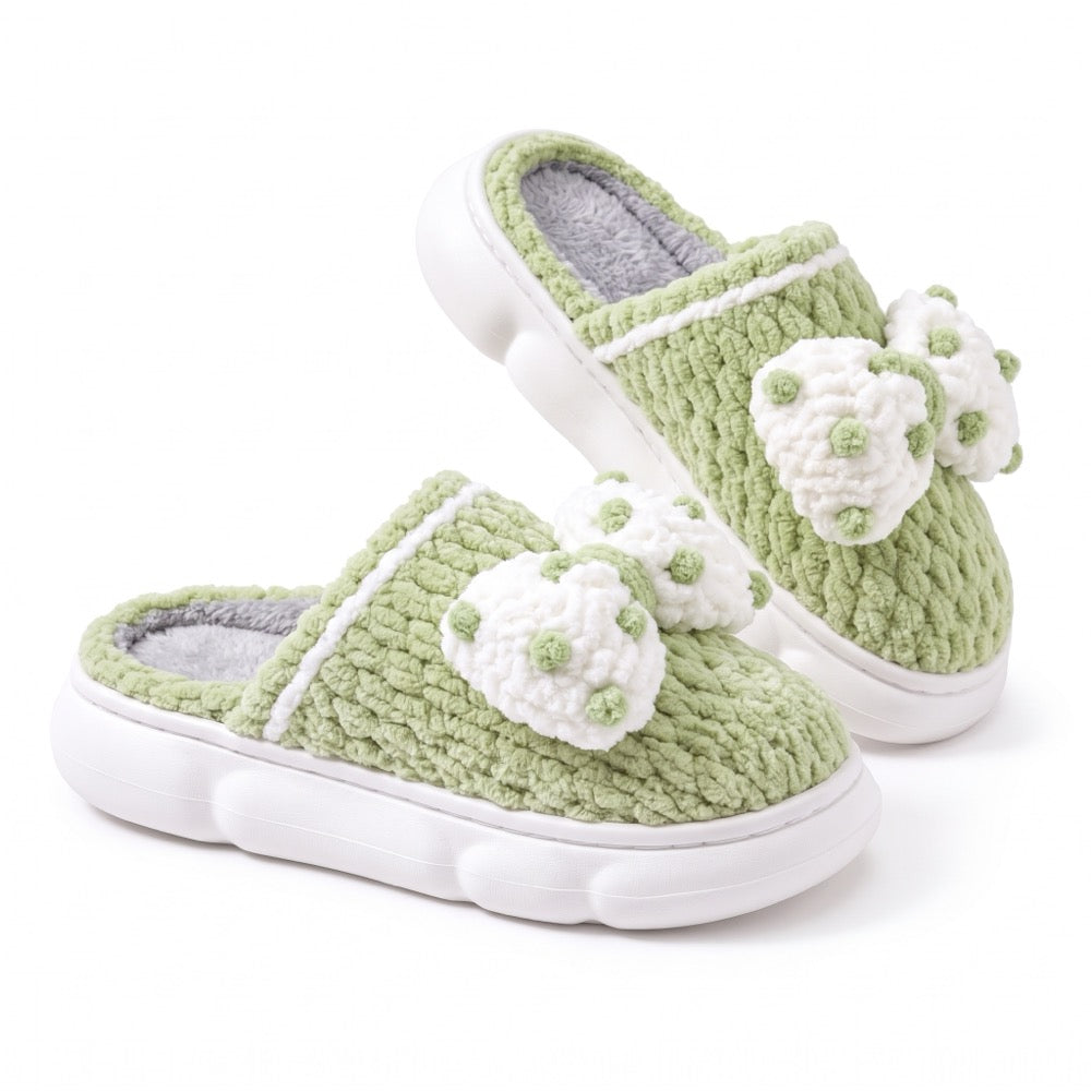 Fern Green Knit-Look Plush Slippers – Soft Cushioned House Shoes, product photo 3 of 5