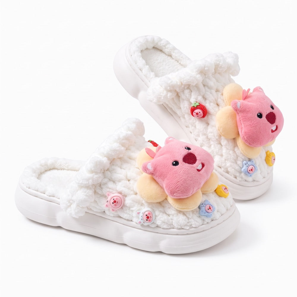 Peach Knit-Look Plush Slippers – Soft Cushioned House Shoes, product photo 3 of 5