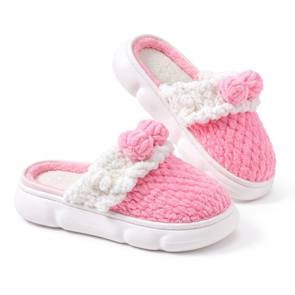 Rose Pink Knit-Look Plush Slippers – Soft Cushioned House Shoes, product photo 3 of 5