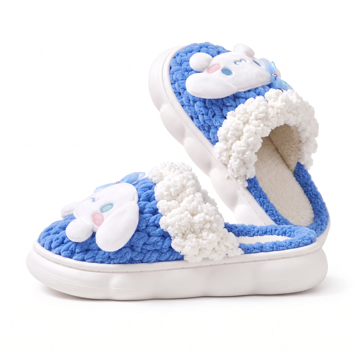 Deep Blue Puppy Plush Slippers – Cozy Knit-Look House Shoes
