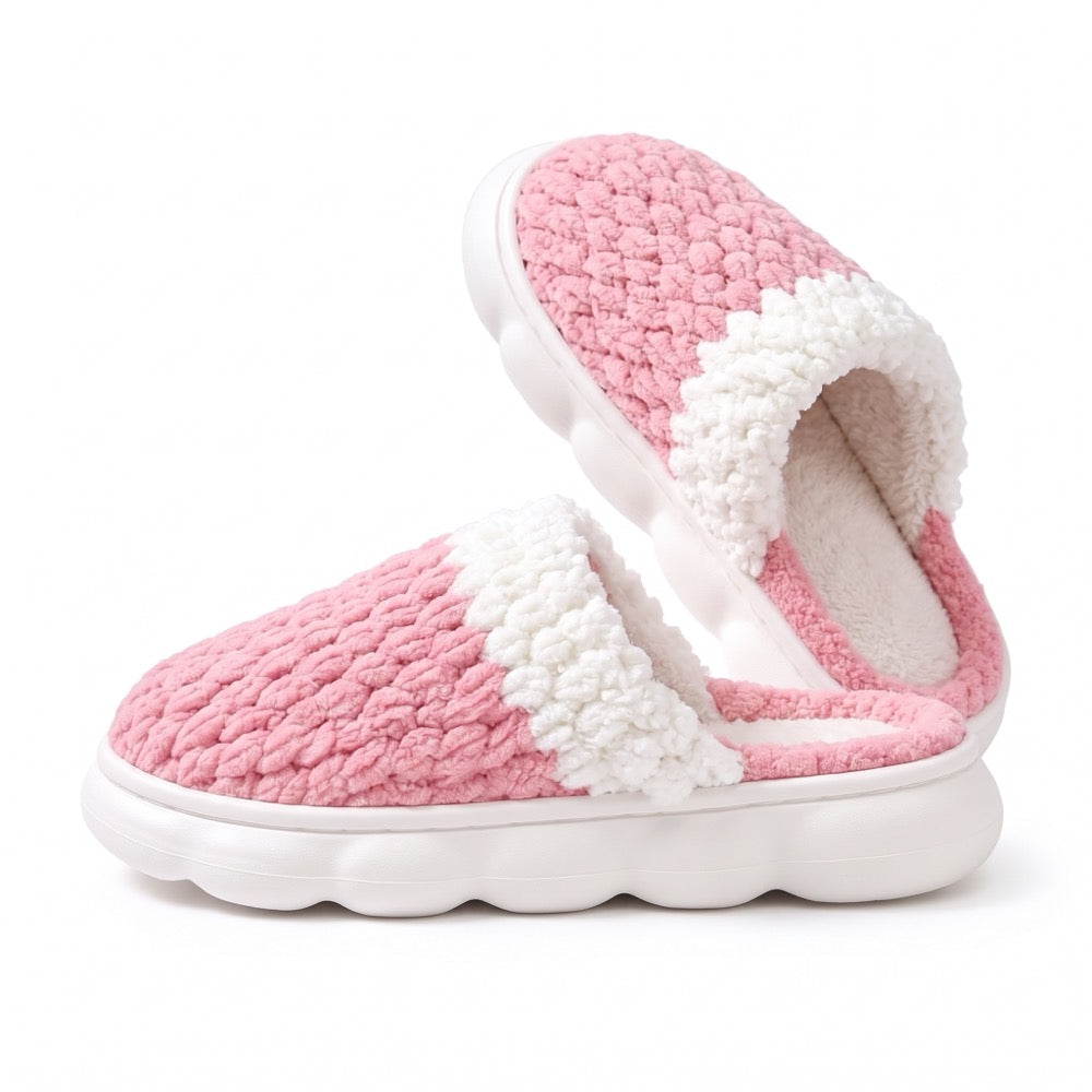 Dusty Rose Knit-Look Plush Slippers – Soft Cushioned House Shoes, product photo 4 of 5
