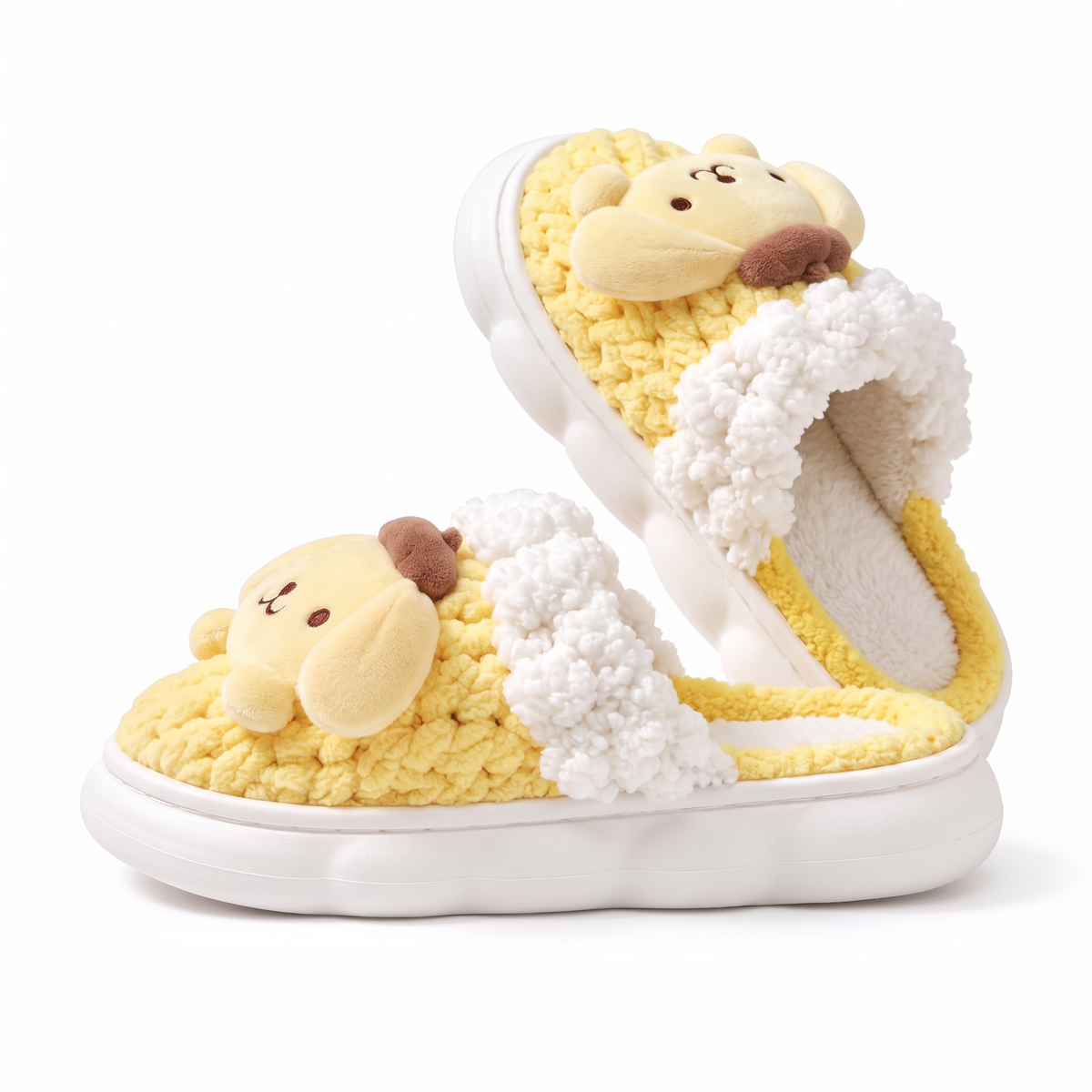 Yellow Puppy Knit-Look Plush Slippers – Soft Cushioned House Shoes