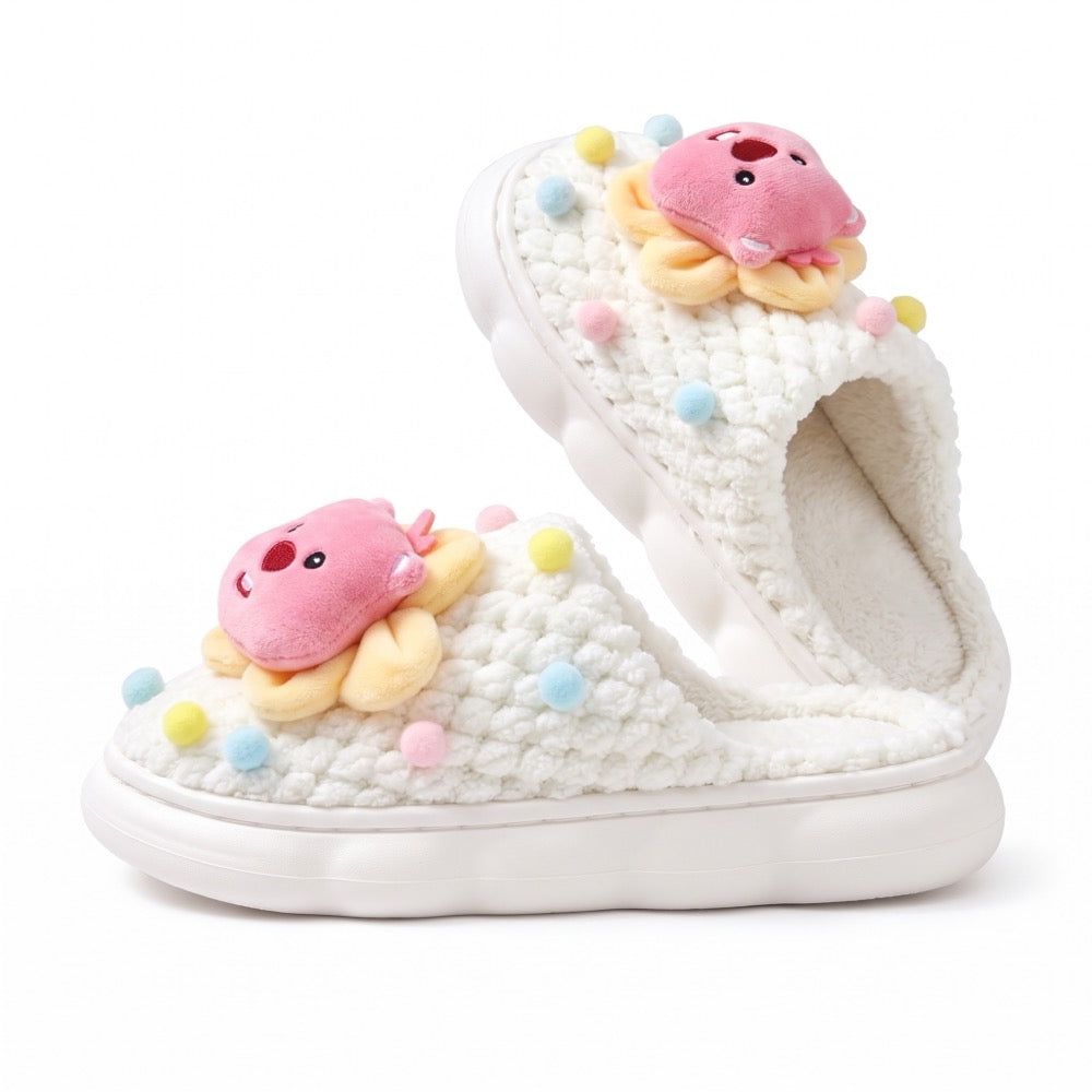 Peach Pink Knit-Look Plush Slippers – Soft Cushioned House Shoes, product photo 4 of 5