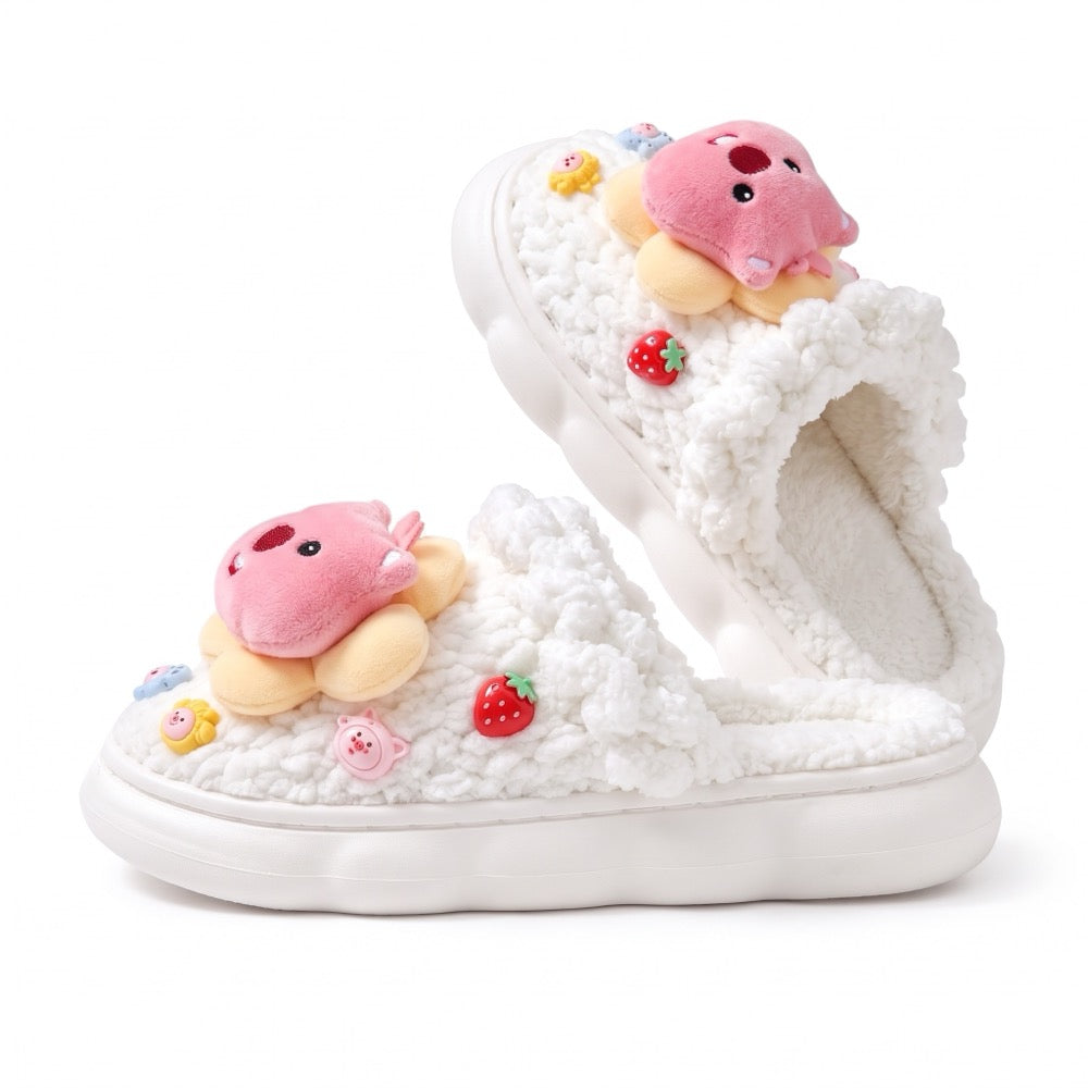 Peach Knit-Look Plush Slippers – Soft Cushioned House Shoes, product photo 4 of 5