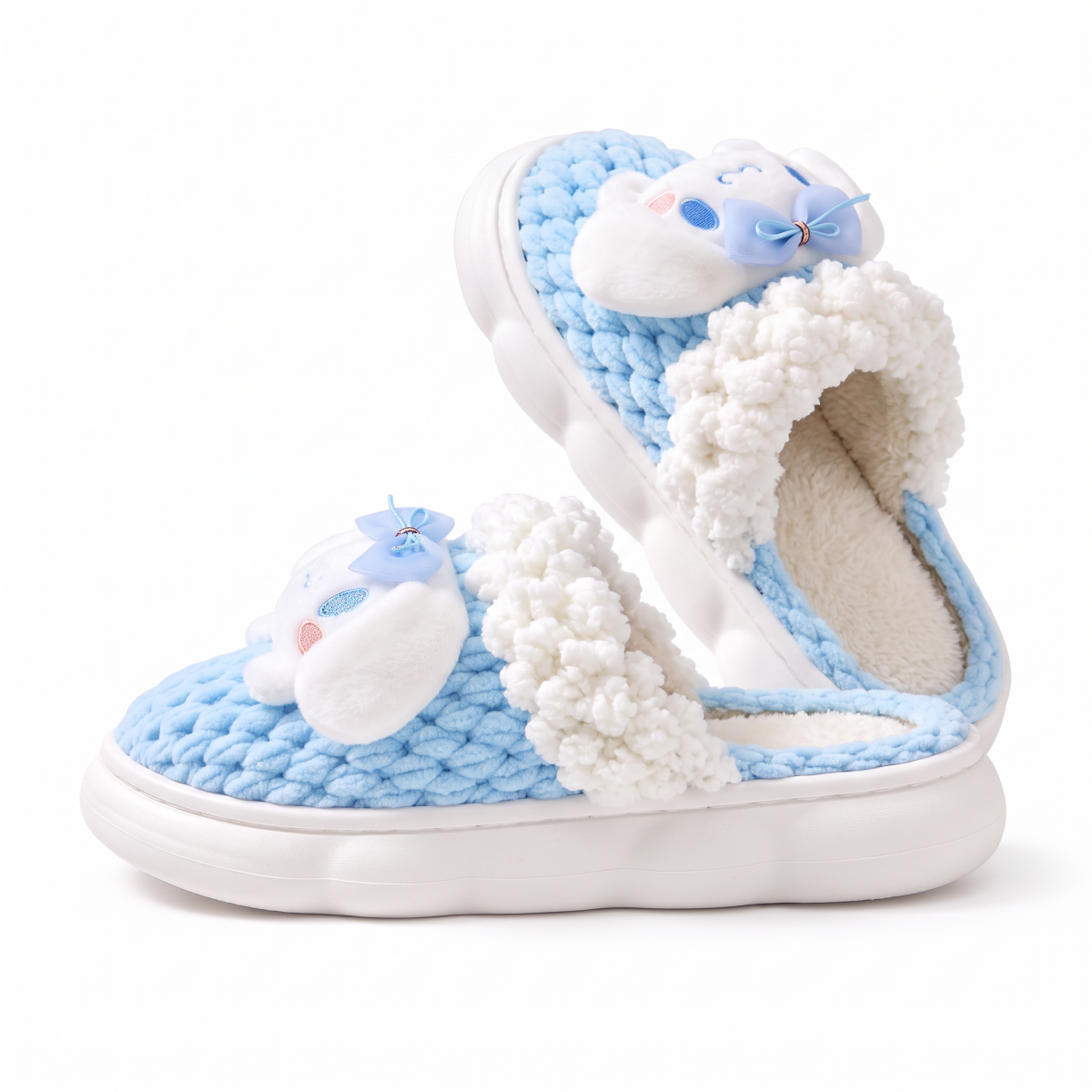 Sky Blue Puppy Plush Slippers – Cozy Knit-Look House Shoes