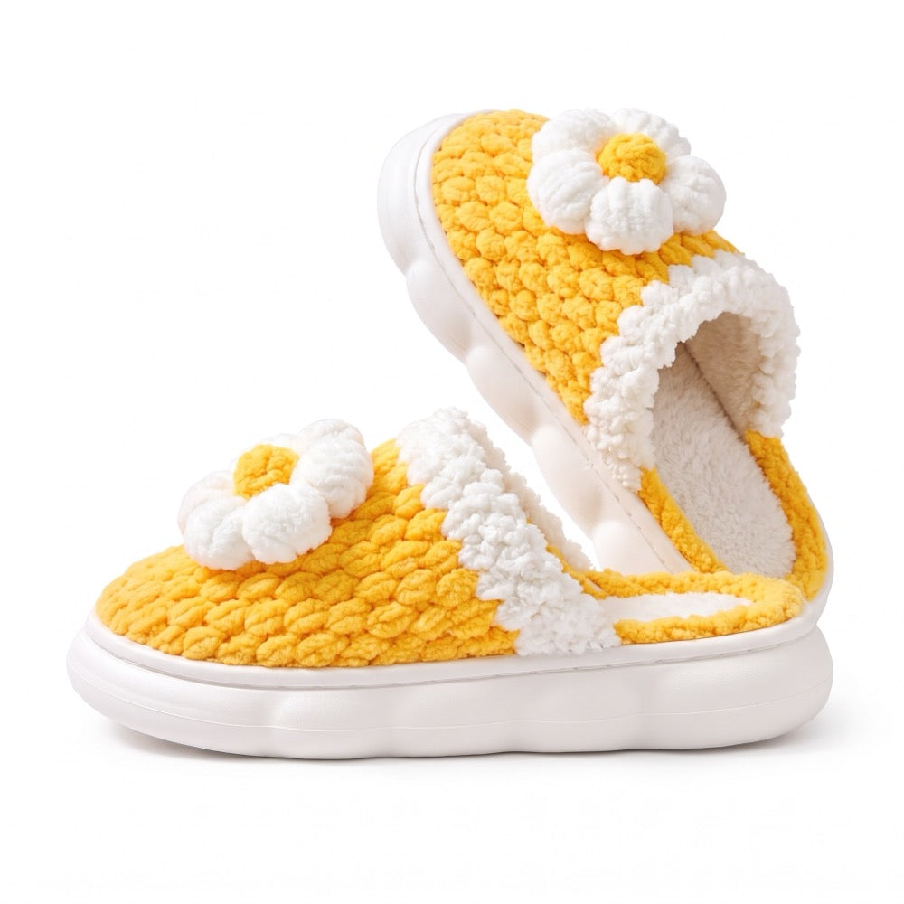 Golden Yellow Knit-Look Plush Slippers – Soft Cushioned House Shoes, product photo 4 of 5