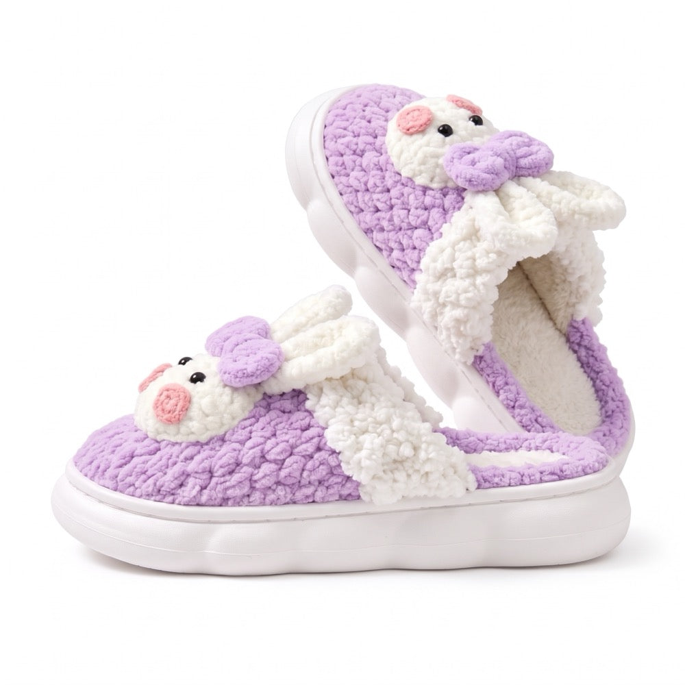 Lilac Mauve Knit-Look Plush Slippers – Soft Cushioned House Shoes, product photo 4 of 5