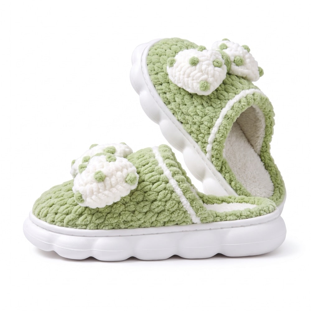Fern Green Knit-Look Plush Slippers – Soft Cushioned House Shoes, product photo 4 of 5