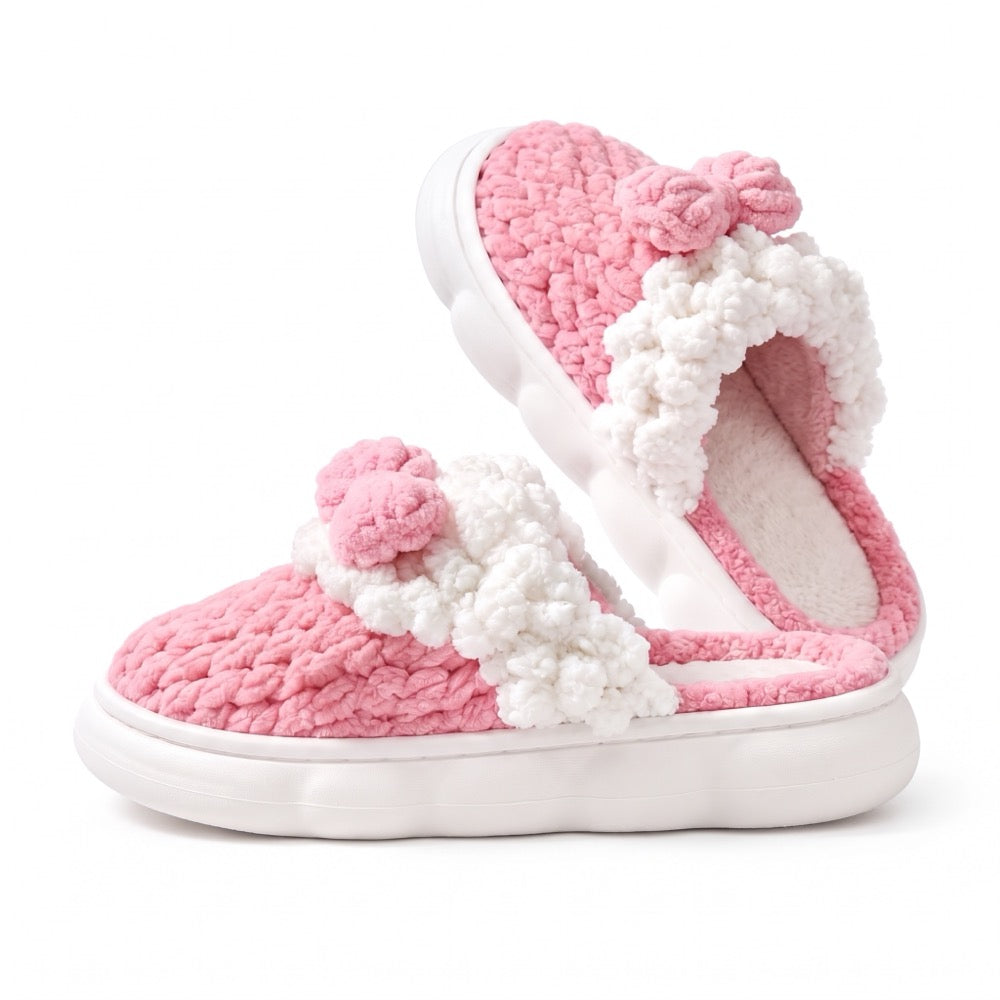 Rose Pink Knit-Look Plush Slippers – Soft Cushioned House Shoes, product photo 4 of 5