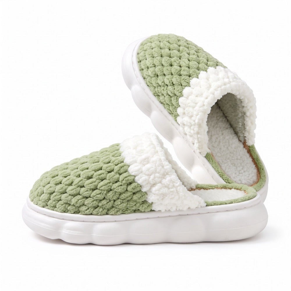 Olive Green Knit-Look Plush Slippers – Soft Cushioned House Shoes, product photo 4 of 5